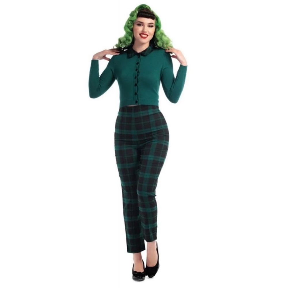 Modcloth x Collectif Green Bonnie Tartan Slither Check Cigarette Trousers